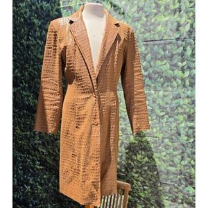 Selene Sport Croc Embossed Duster Coat Brown Long Jacket Women's M Y2K